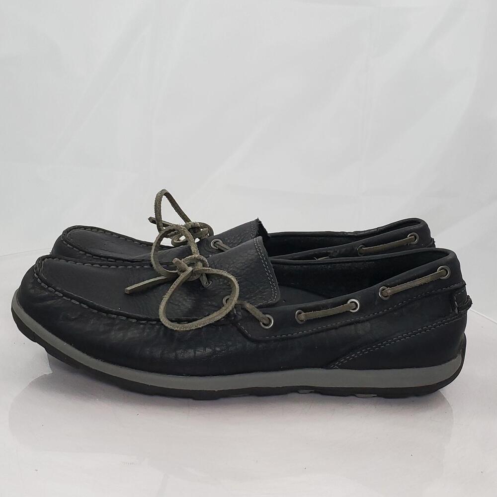 L.L.Bean Boat Shoes Men 11 Black Leather Non Slip Square Toe Comfort Mocs 301043